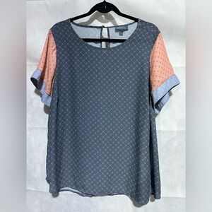 ModCloth Anthropologie 2X Plus Blouse Top Colorblock Keyhole Back Retro Office